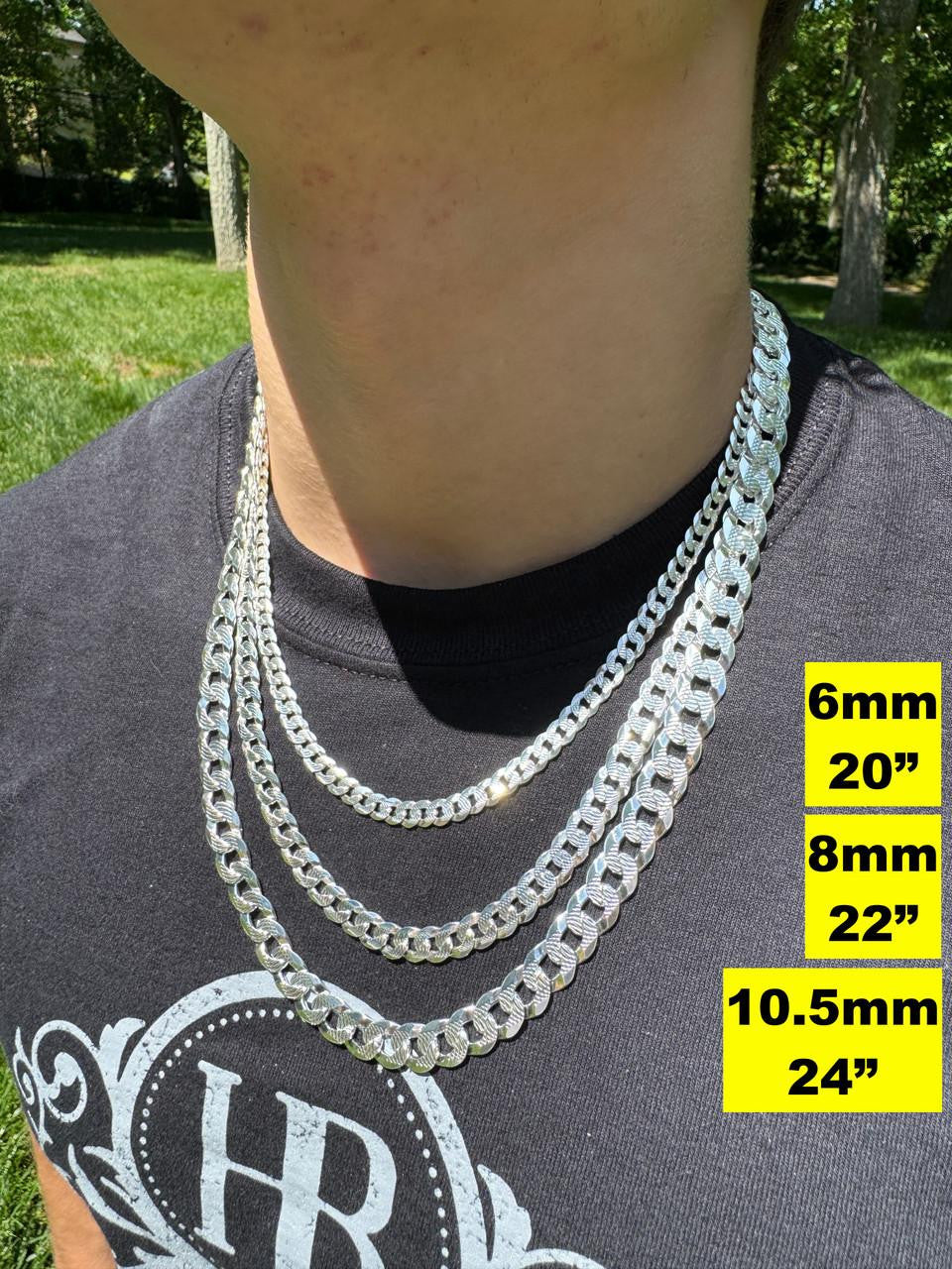 Flat Curb Cuban Chain Necklace | Diamond Cut 925 Sterling Silver