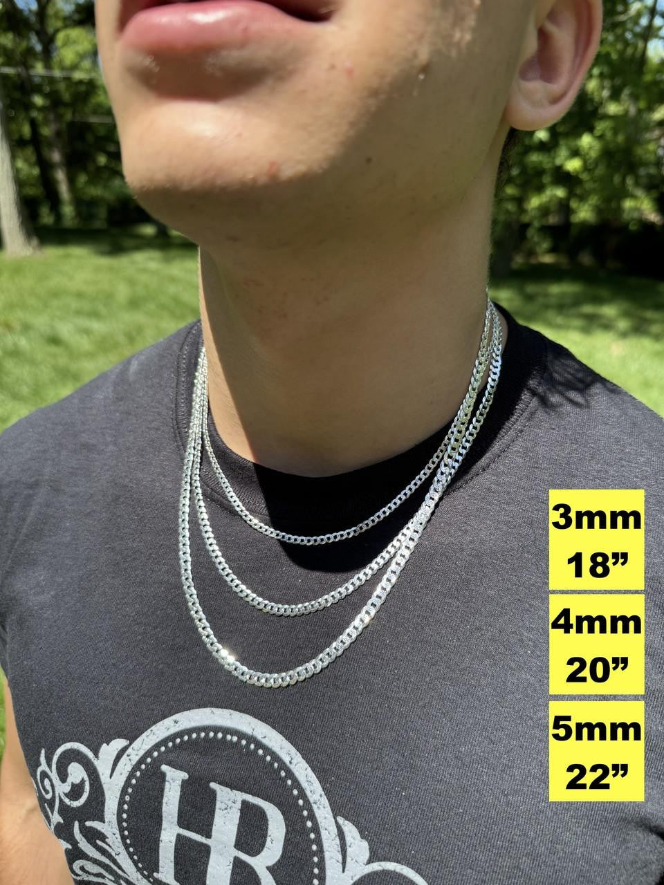 Flat Curb Cuban Chain Necklace | Diamond Cut 925 Sterling Silver