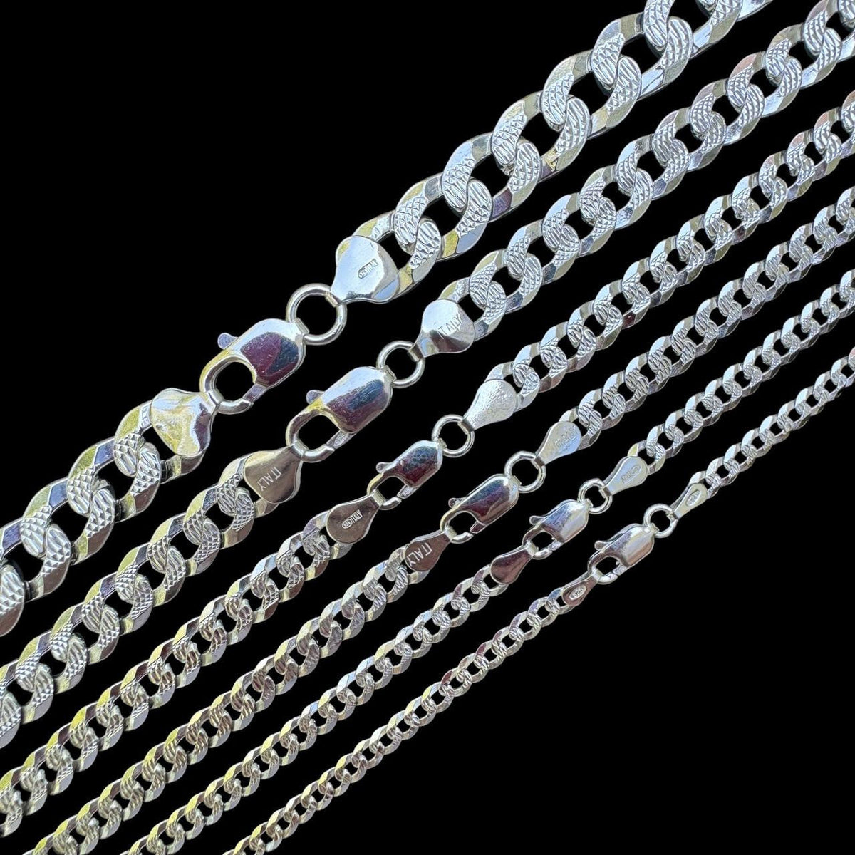 Flat Curb Cuban Chain Necklace | Diamond Cut 925 Sterling Silver