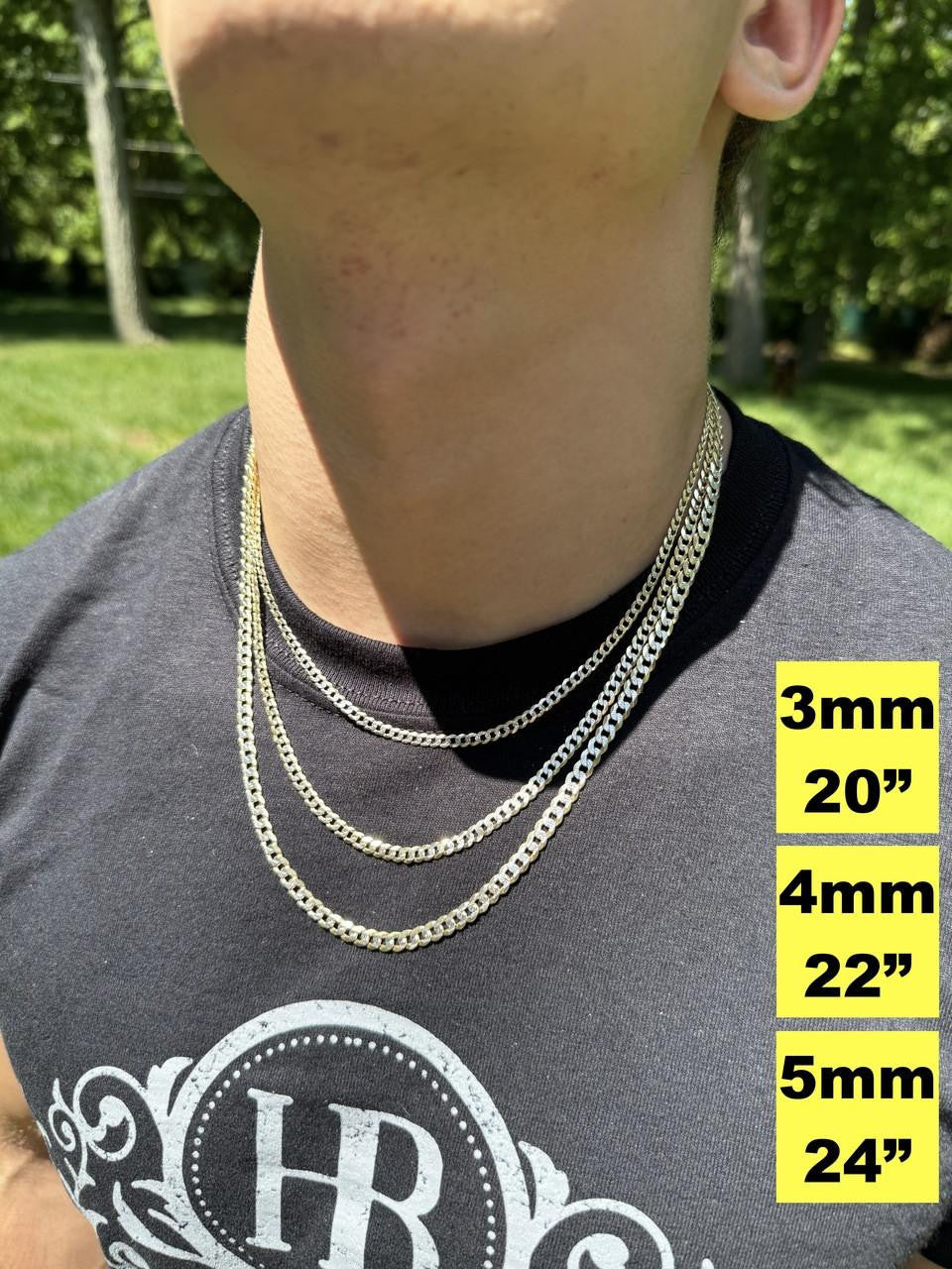 Flat Curb Cuban Chain Necklace | Two Tone Diamond Cut 14k Gold Vermeil 925 Sterling Silver