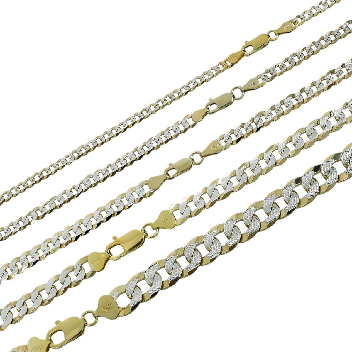 Flat Curb Cuban Chain Necklace | Two Tone Diamond Cut 14k Gold Vermeil 925 Sterling Silver
