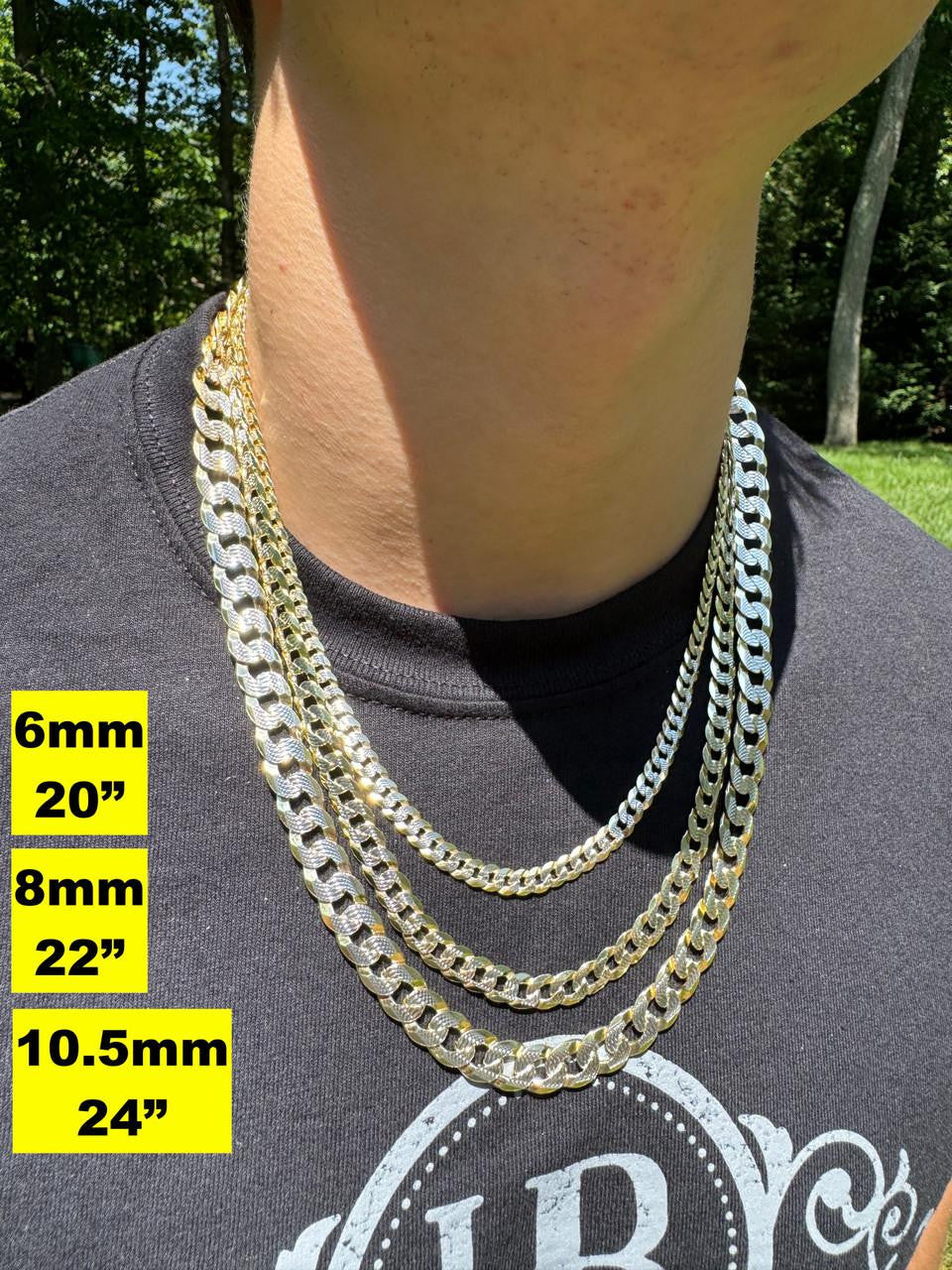 Flat Curb Cuban Chain Necklace | Two Tone Diamond Cut 14k Gold Vermeil 925 Sterling Silver