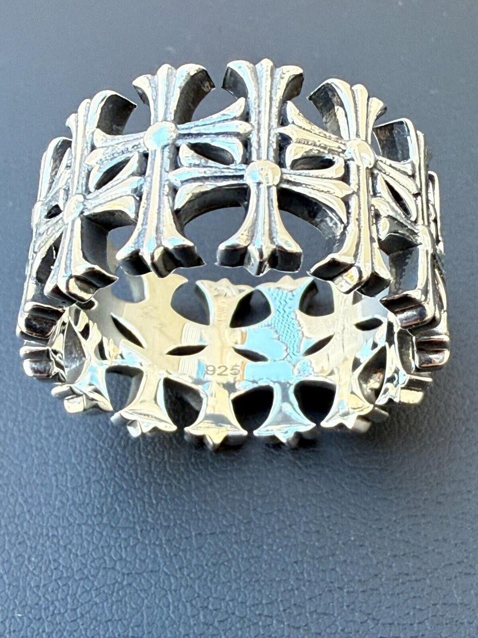 Hearts Chrome Cross Ring | 925 Silver Oxidized