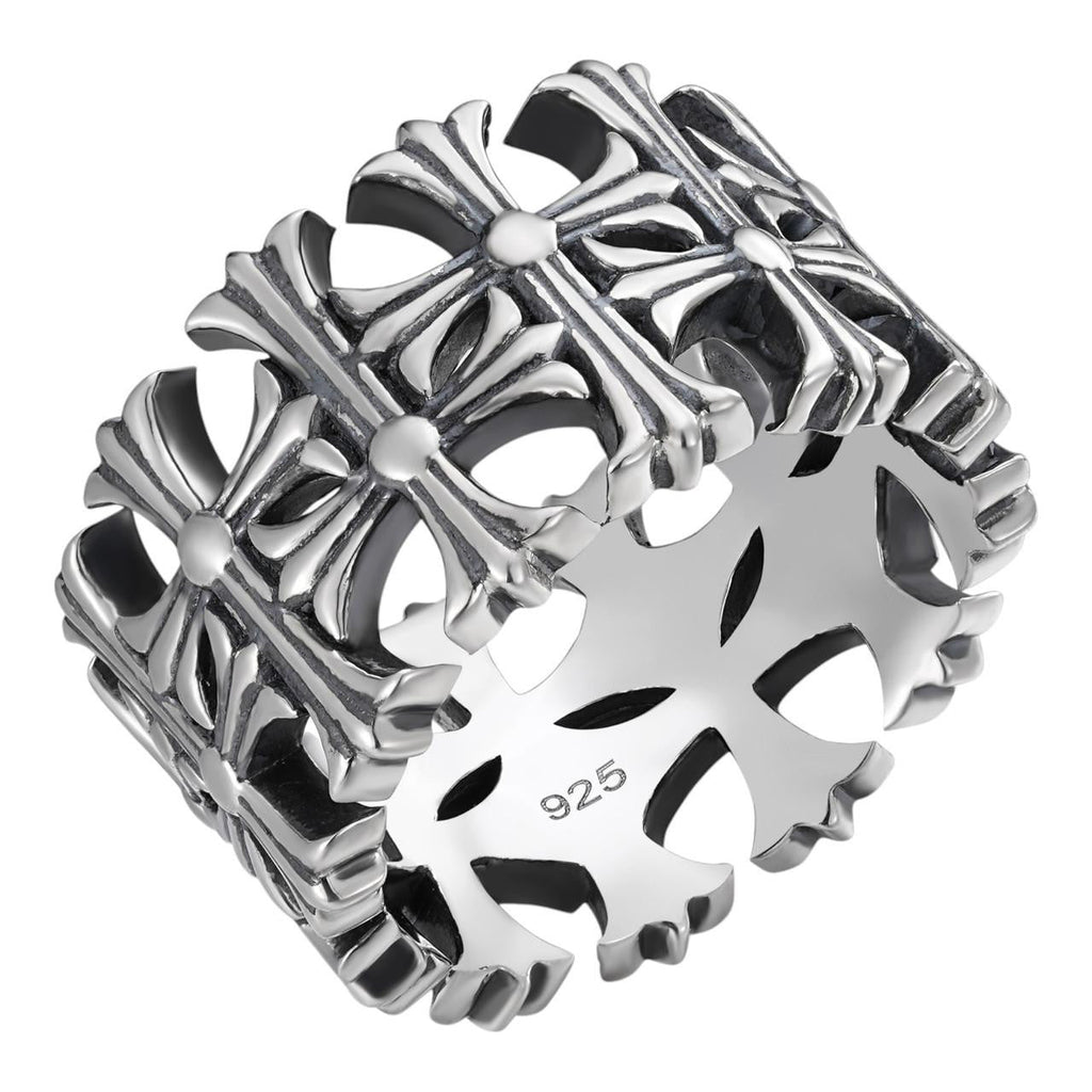 Hearts Chrome Cross Ring | 925 Silver Oxidized