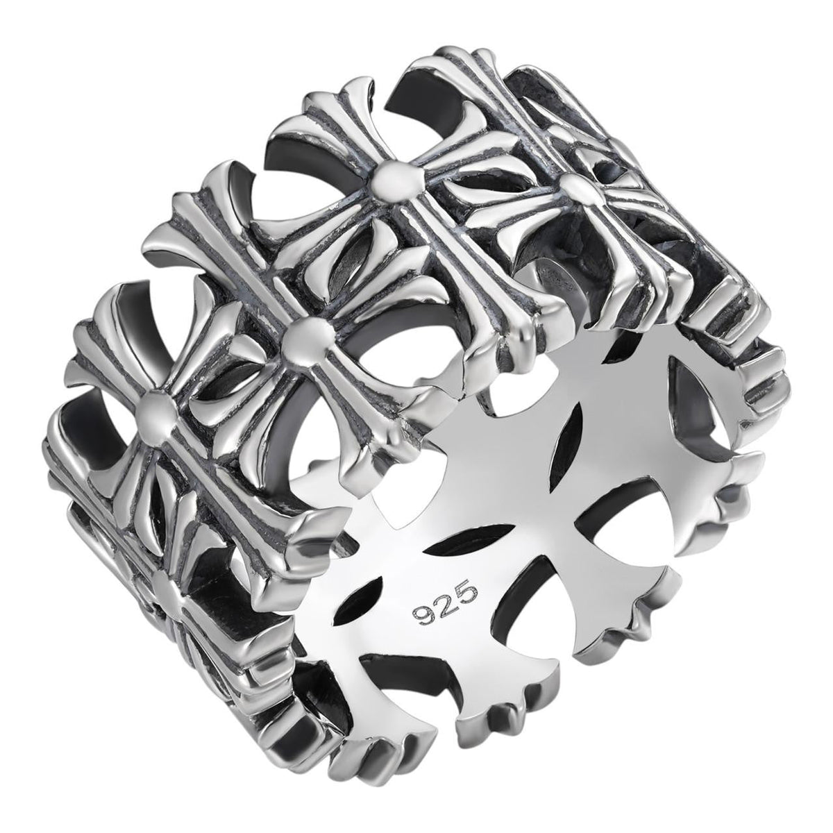 Hearts Chrome Cross Ring | 925 Silver Oxidized