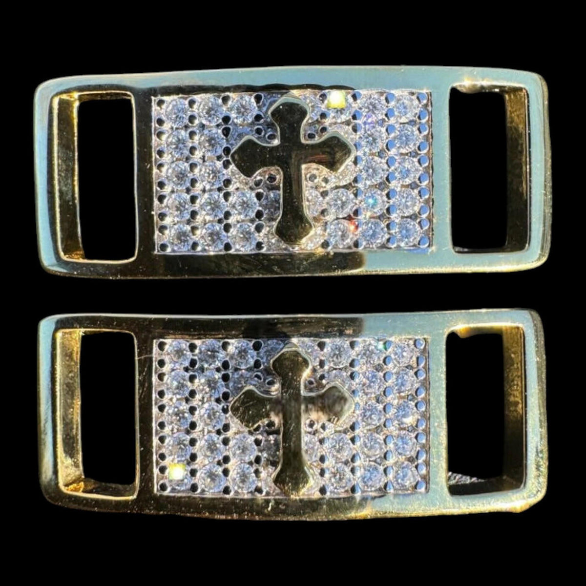 Moissanite Iced Out Cross Lace Locks | 14k Gold Vermeil Over 925 Silver