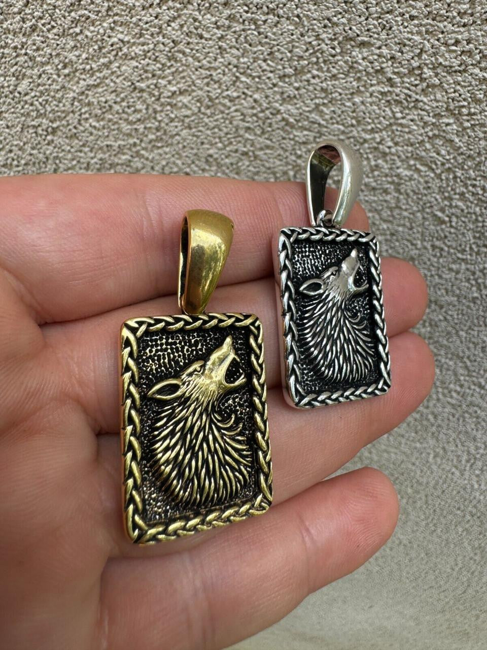 Lone Wolf Dog Tag Pendant | 14k Gold Vermeil Or Oxidized 925 Silver