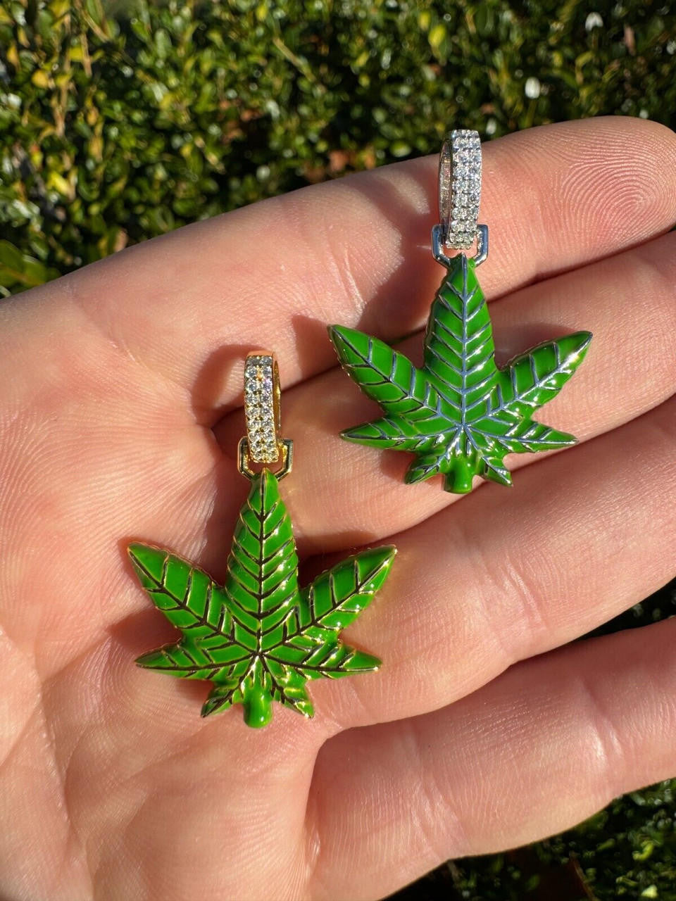 Moissanite Marijuana Weed Leaf Pendant | 14k Gold Vermeil Or 925 Silver