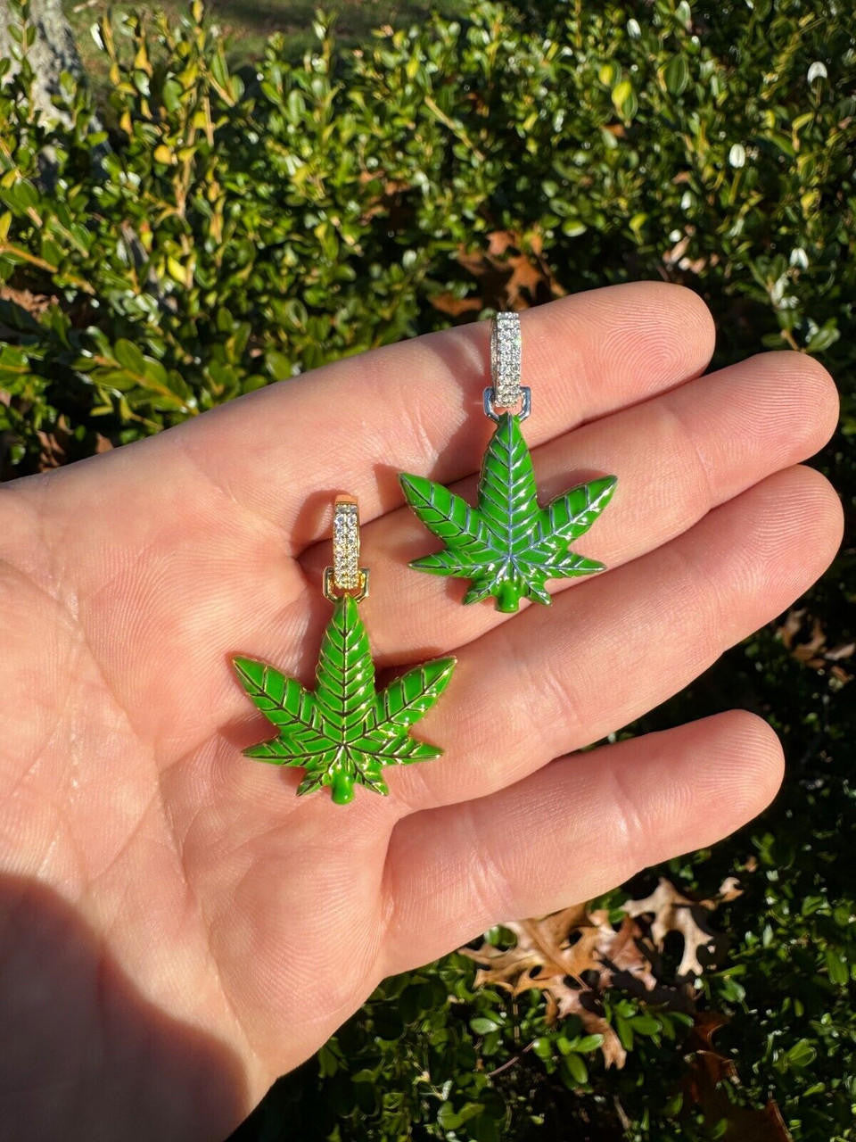 Moissanite Marijuana Weed Leaf Pendant | 14k Gold Vermeil Or 925 Silver