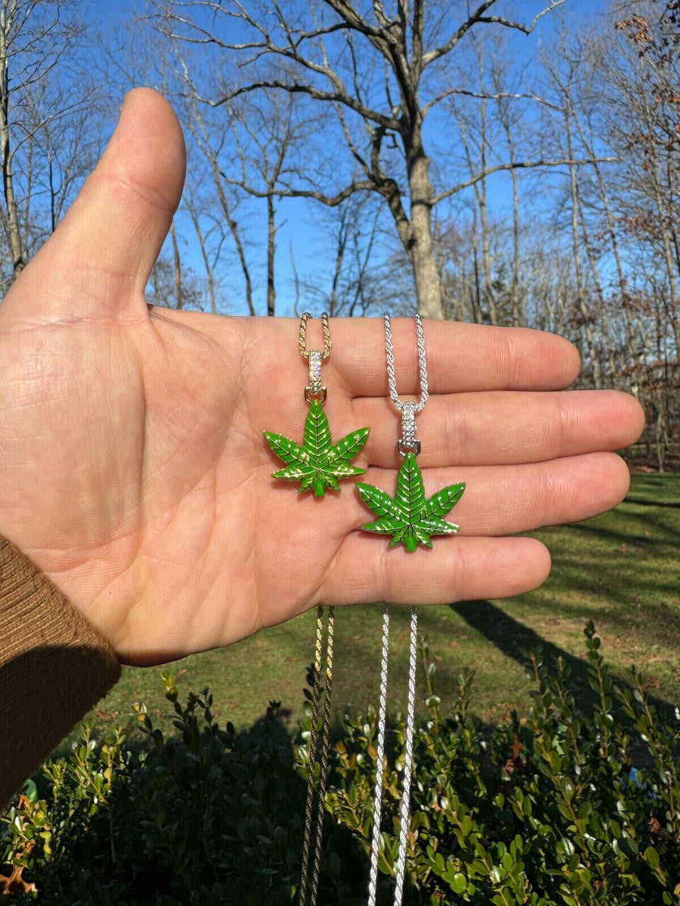 Moissanite Marijuana Weed Leaf Pendant | 14k Gold Vermeil Or 925 Silver