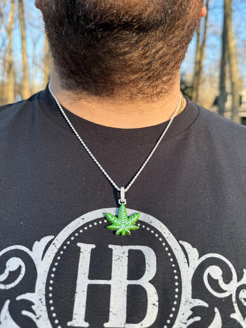Moissanite Marijuana Weed Leaf Pendant | 14k Gold Vermeil Or 925 Silver