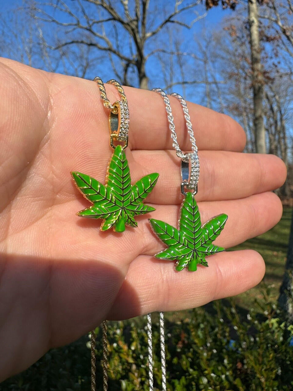 Moissanite Marijuana Weed Leaf Pendant | 14k Gold Vermeil Or 925 Silver