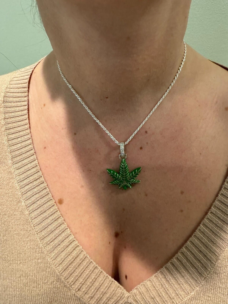 Moissanite Marijuana Weed Leaf Pendant | 14k Gold Vermeil Or 925 Silver