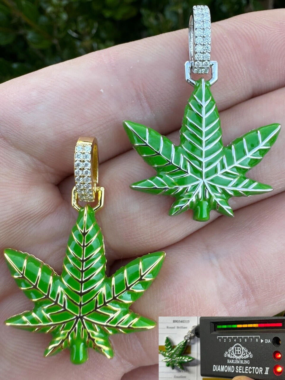 Moissanite Marijuana Weed Leaf Pendant | 14k Gold Vermeil Or 925 Silver