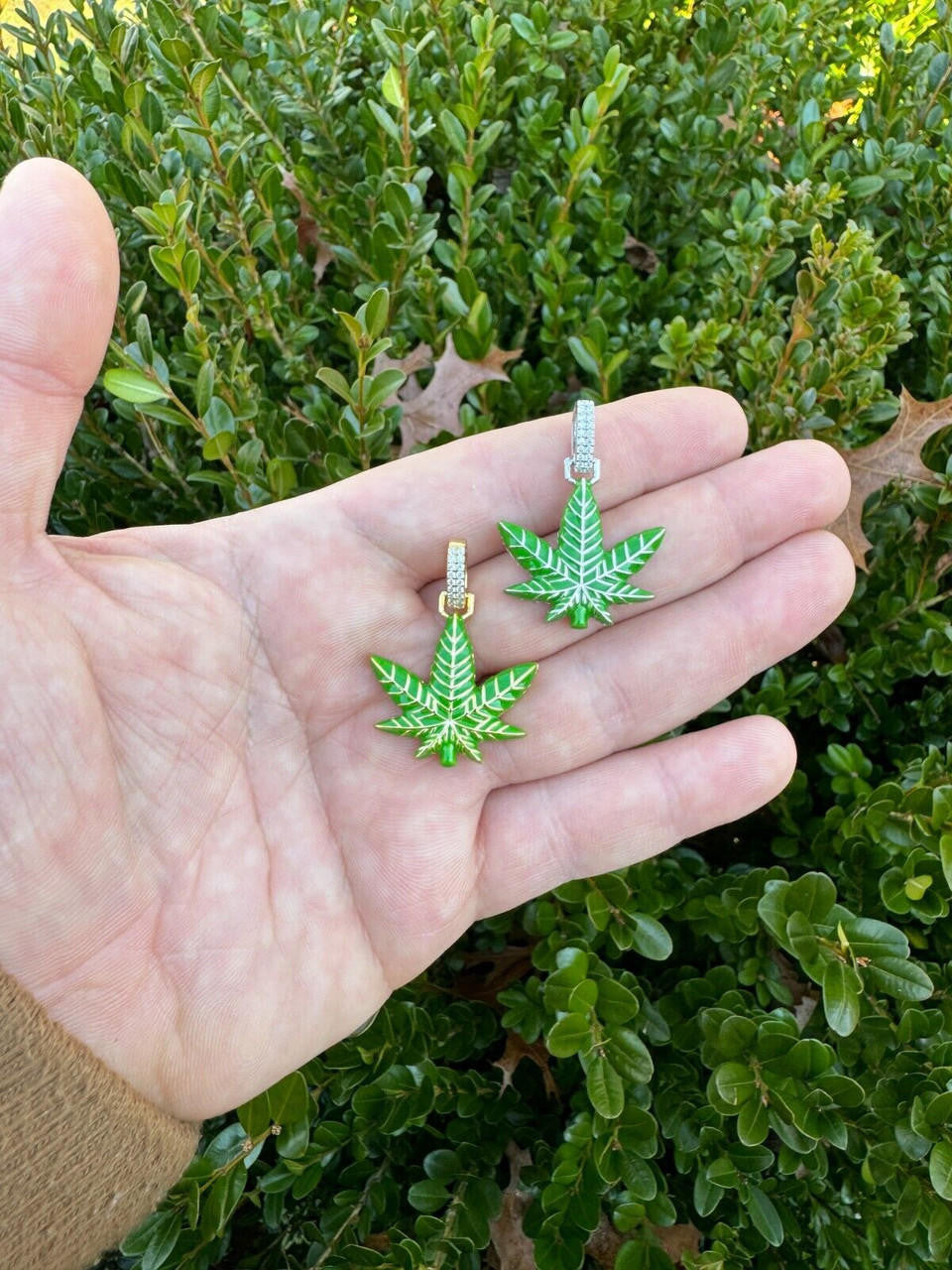 Moissanite Marijuana Weed Leaf Pendant | 14k Gold Vermeil Or 925 Silver