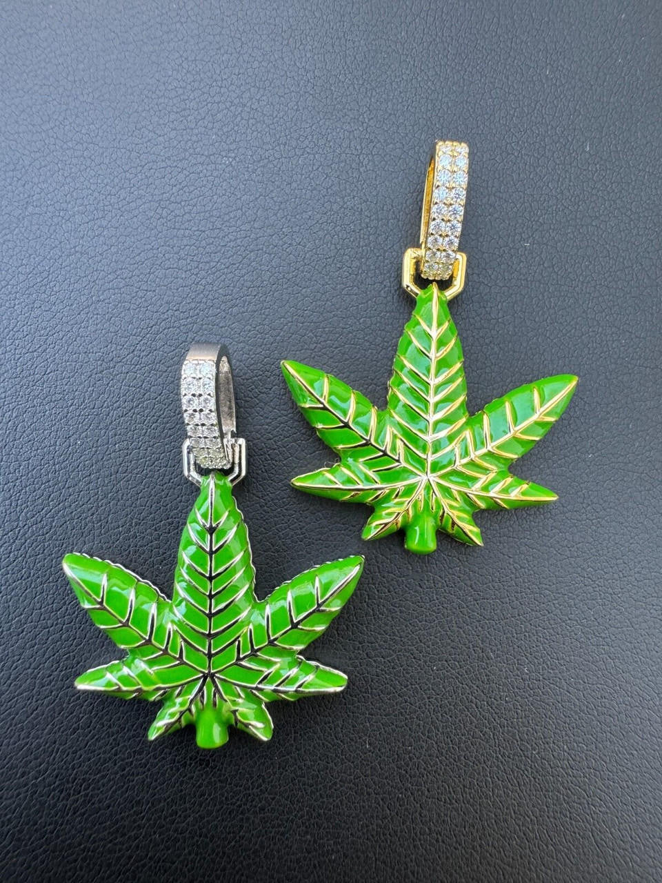 Moissanite Marijuana Weed Leaf Pendant | 14k Gold Vermeil Or 925 Silver
