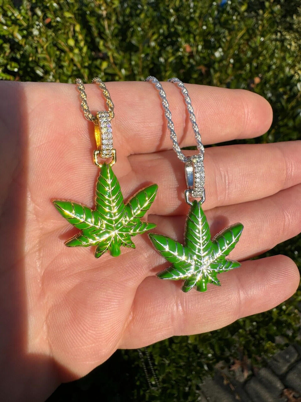 Moissanite Marijuana Weed Leaf Pendant | 14k Gold Vermeil Or 925 Silver