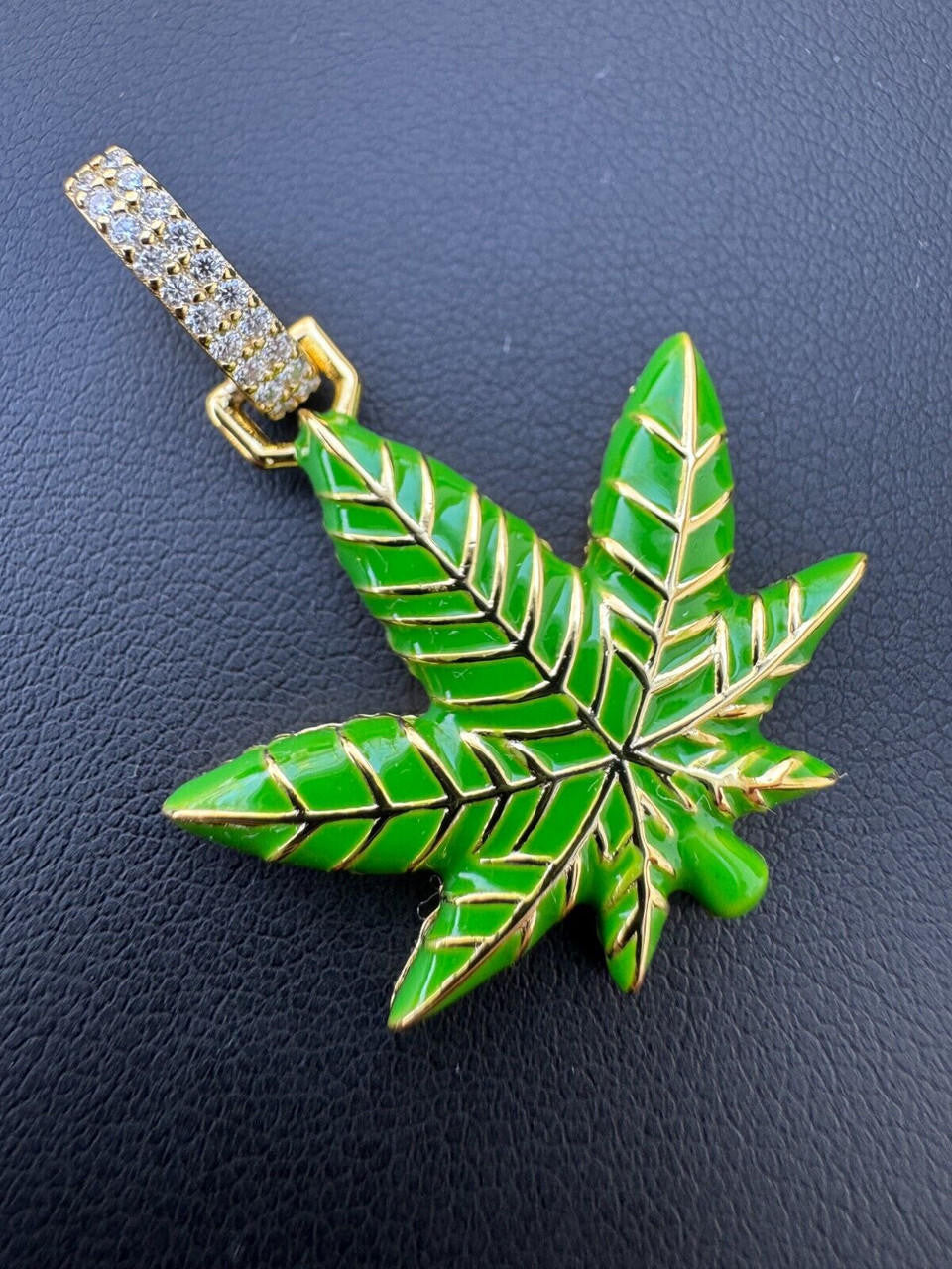 Moissanite Marijuana Weed Leaf Pendant | 14k Gold Vermeil Or 925 Silver