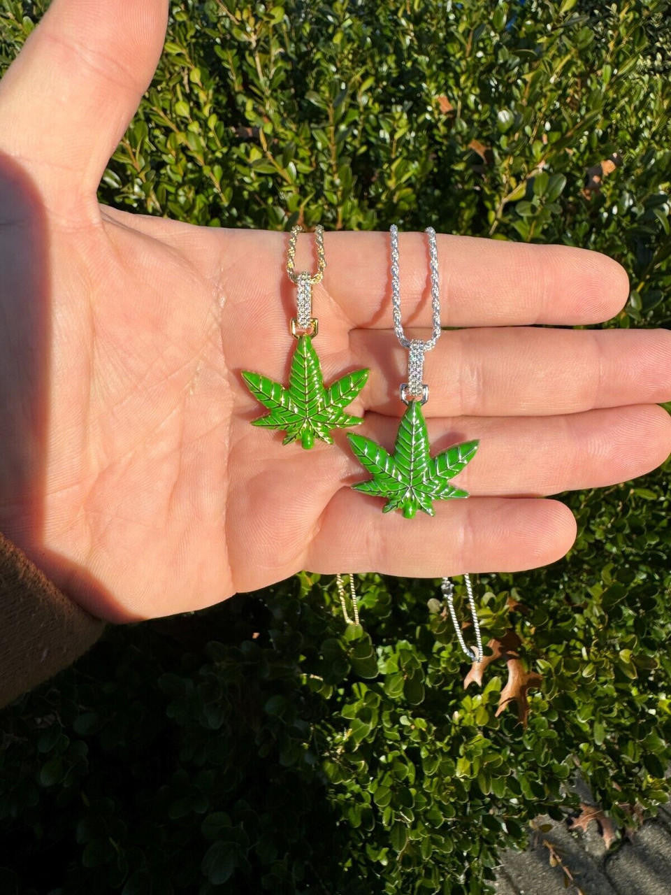 Moissanite Marijuana Weed Leaf Pendant | 14k Gold Vermeil Or 925 Silver