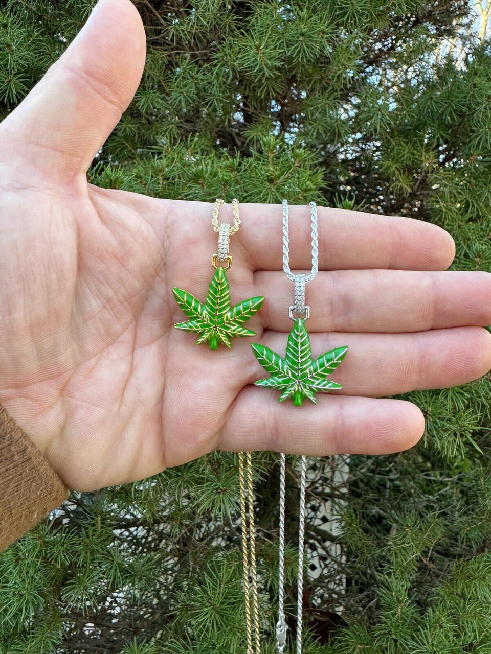 Moissanite Marijuana Weed Leaf Pendant | 14k Gold Vermeil Or 925 Silver