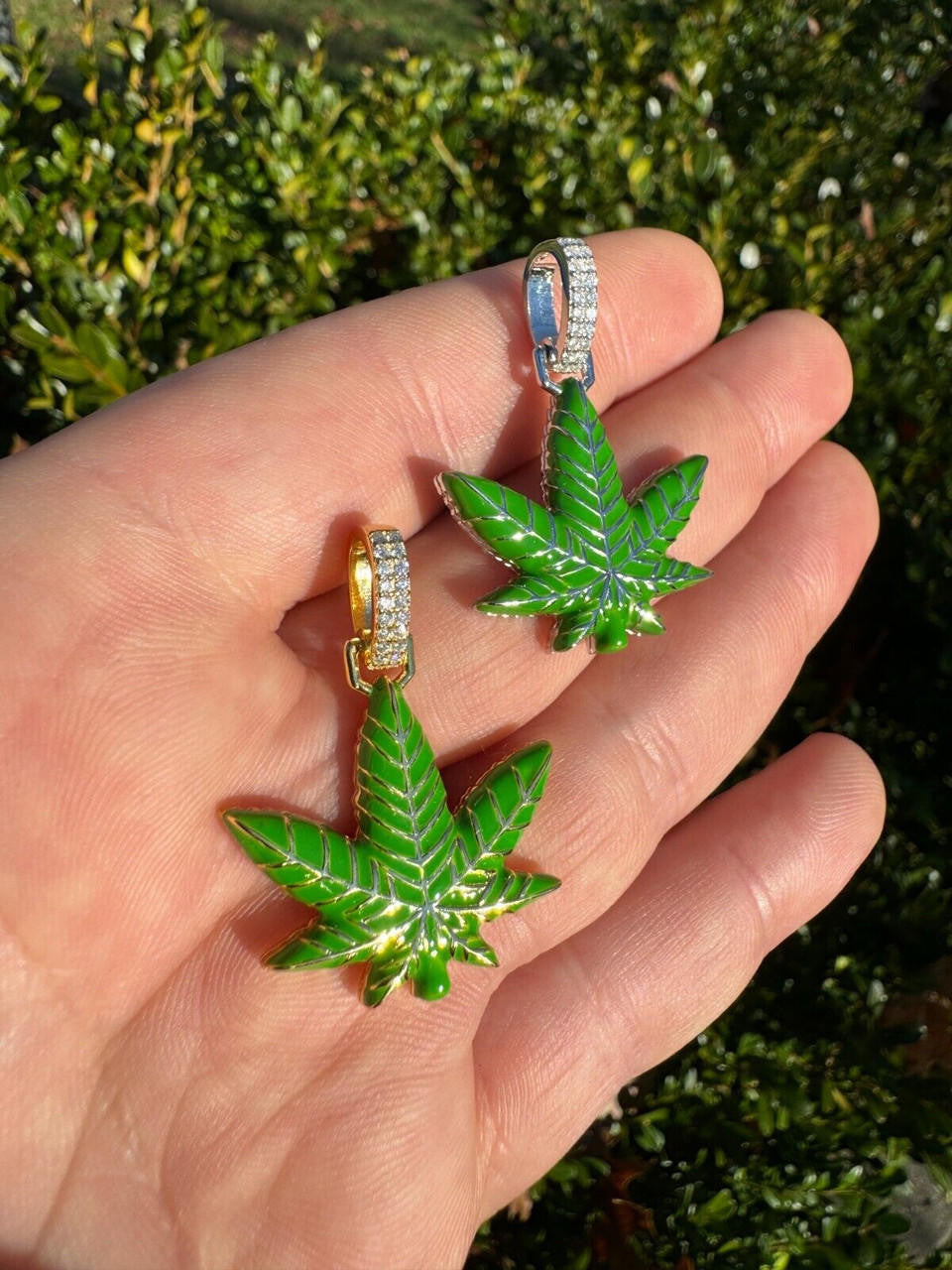 Moissanite Marijuana Weed Leaf Pendant | 14k Gold Vermeil Or 925 Silver
