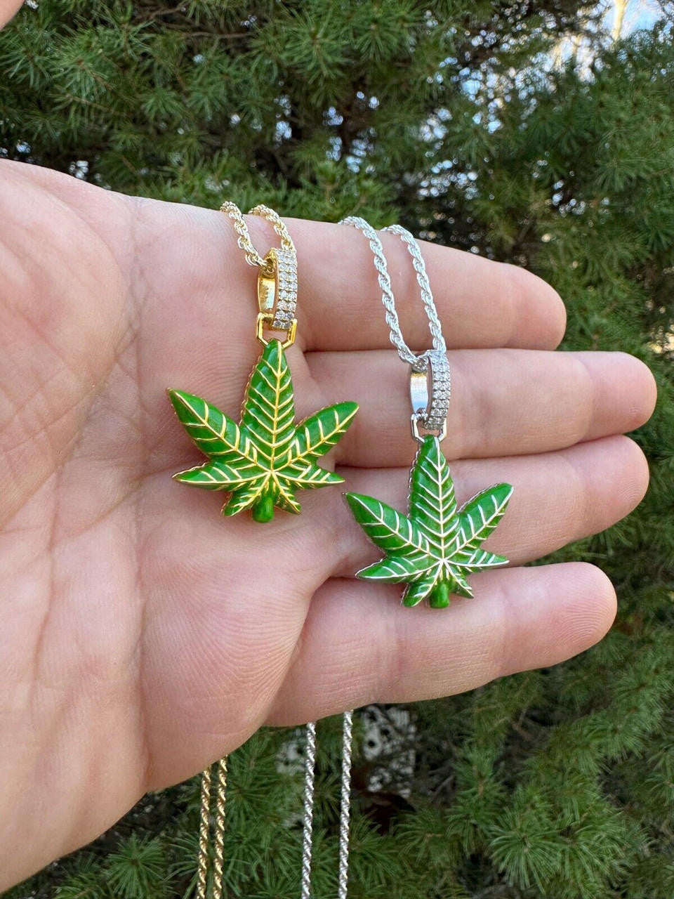 Moissanite Marijuana Weed Leaf Pendant | 14k Gold Vermeil Or 925 Silver