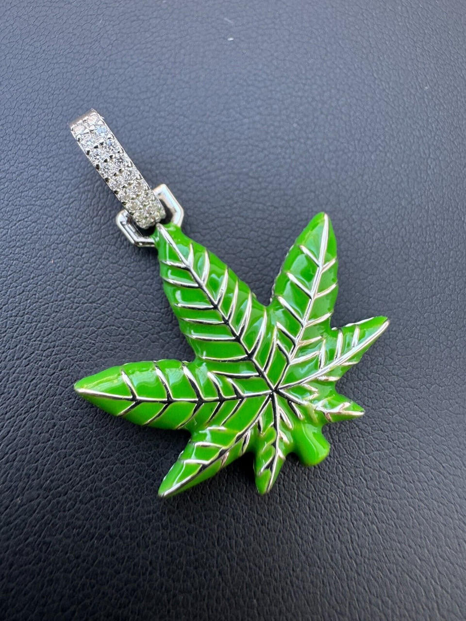Moissanite Marijuana Weed Leaf Pendant | 14k Gold Vermeil Or 925 Silver