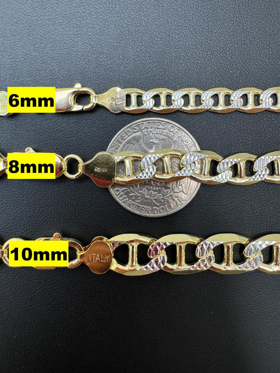 Mariner Link Chain Necklace Or Bracelet | Two Tone Diamond Cut 14k Gold Vermeil 925 Sterling Silver