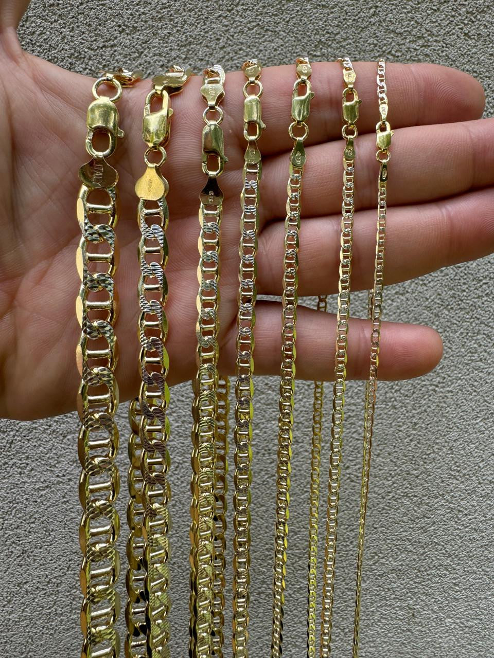 Mariner Link Chain Necklace Or Bracelet | Two Tone Diamond Cut 14k Gold Vermeil 925 Sterling Silver