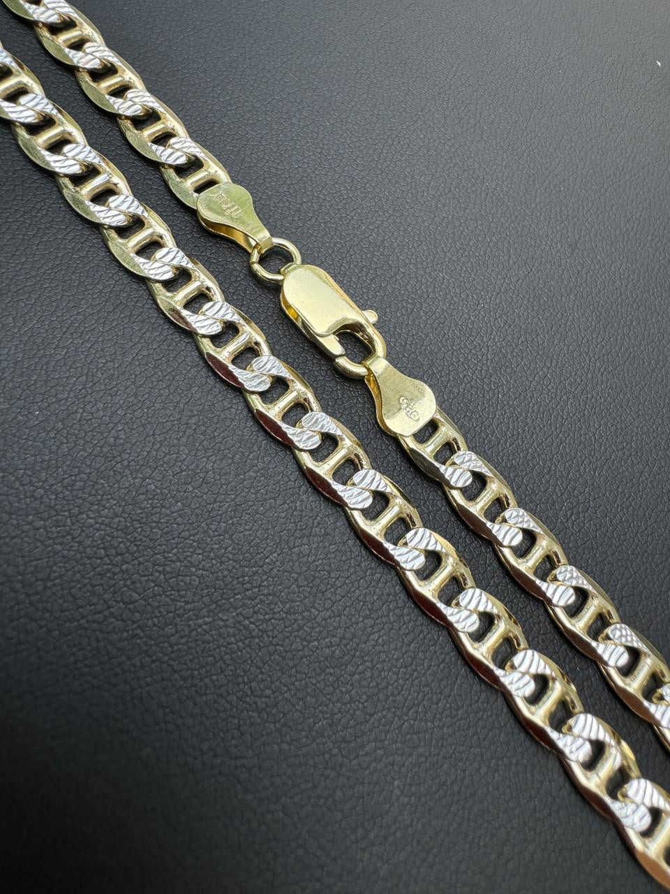 Mariner Link Chain Necklace Or Bracelet | Two Tone Diamond Cut 14k Gold Vermeil 925 Sterling Silver
