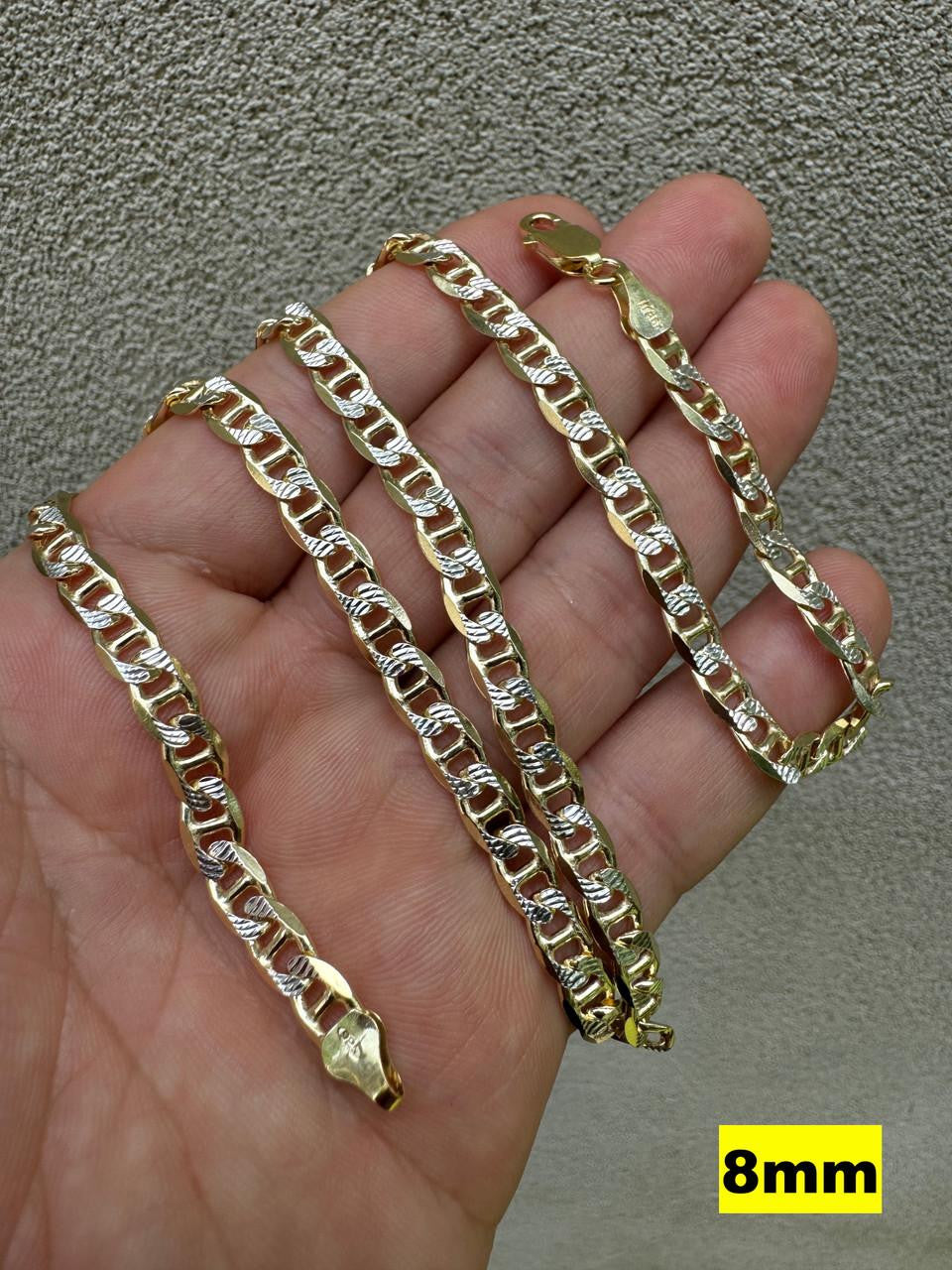 Mariner Link Chain Necklace Or Bracelet | Two Tone Diamond Cut 14k Gold Vermeil 925 Sterling Silver