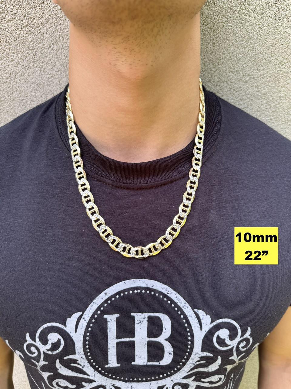 Mariner Link Chain Necklace Or Bracelet | Two Tone Diamond Cut 14k Gold Vermeil 925 Sterling Silver