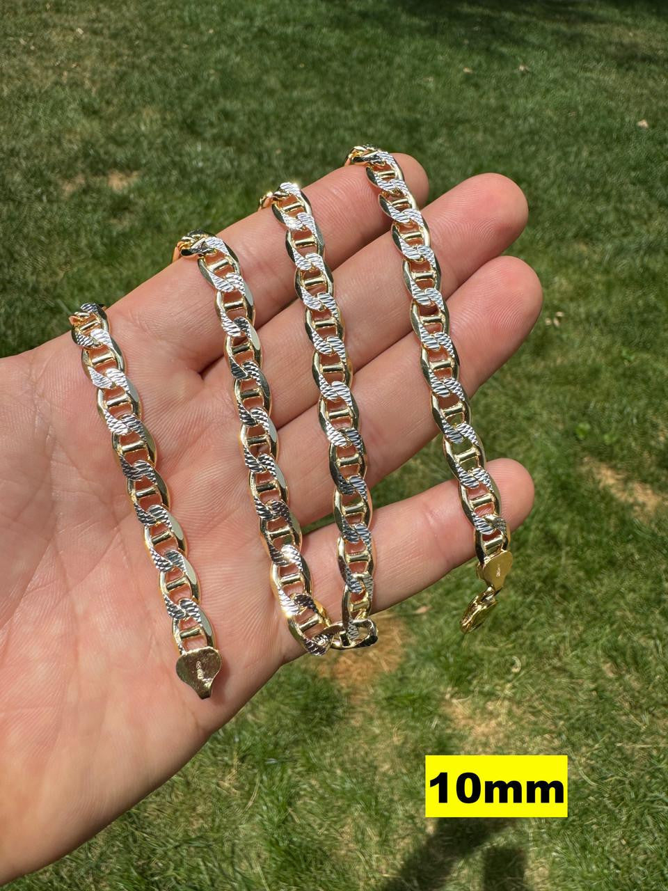 Mariner Link Chain Necklace Or Bracelet | Two Tone Diamond Cut 14k Gold Vermeil 925 Sterling Silver