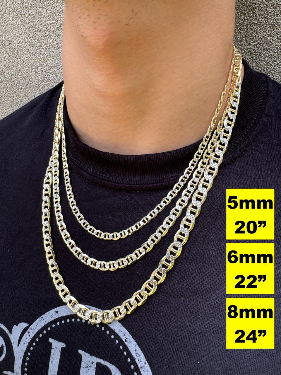 Mariner Link Chain Necklace Or Bracelet | Two Tone Diamond Cut 14k Gold Vermeil 925 Sterling Silver