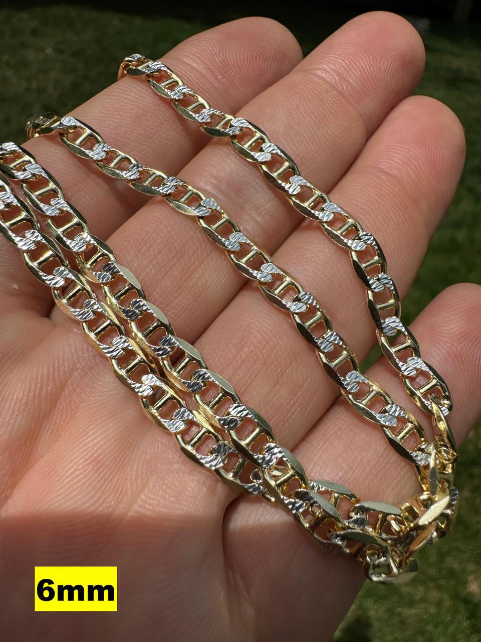 Mariner Link Chain Necklace Or Bracelet | Two Tone Diamond Cut 14k Gold Vermeil 925 Sterling Silver