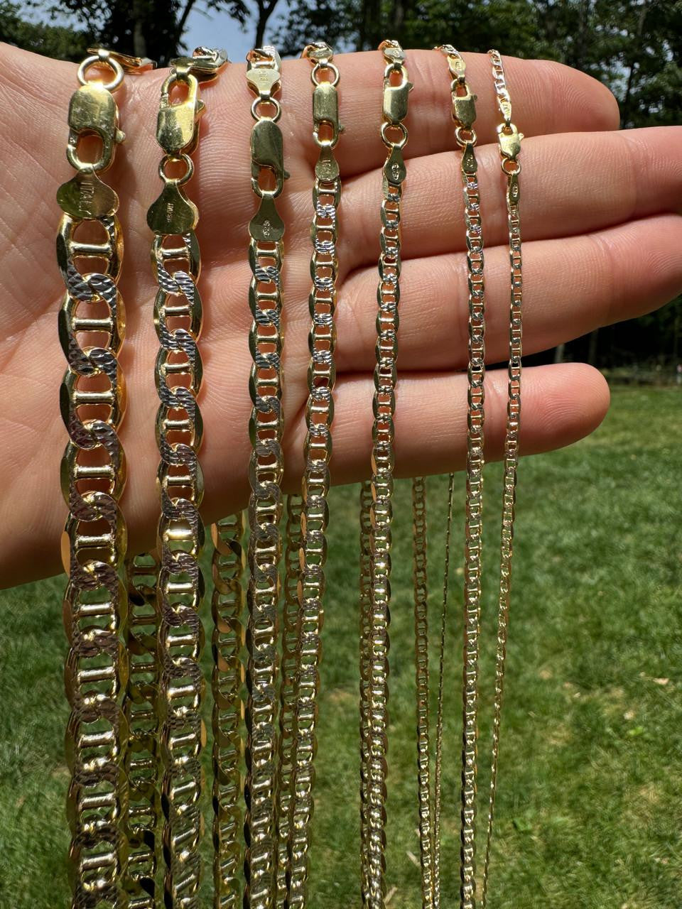 Mariner Link Chain Necklace Or Bracelet | Two Tone Diamond Cut 14k Gold Vermeil 925 Sterling Silver