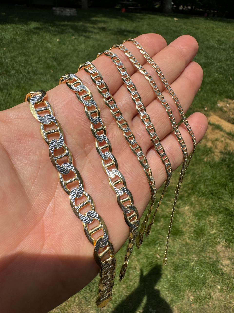 Mariner Link Chain Necklace Or Bracelet | Two Tone Diamond Cut 14k Gold Vermeil 925 Sterling Silver