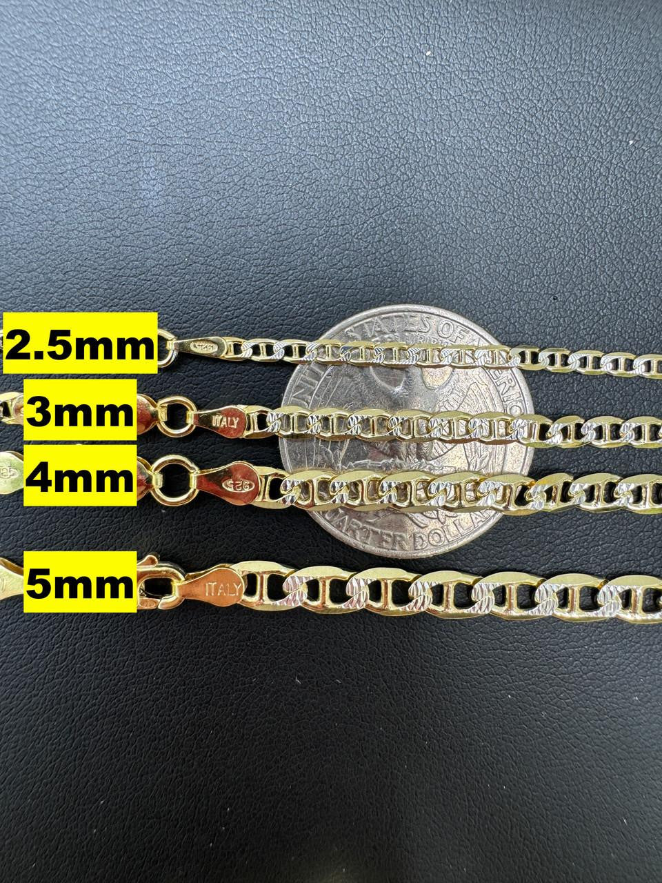 Mariner Link Chain Necklace Or Bracelet | Two Tone Diamond Cut 14k Gold Vermeil 925 Sterling Silver