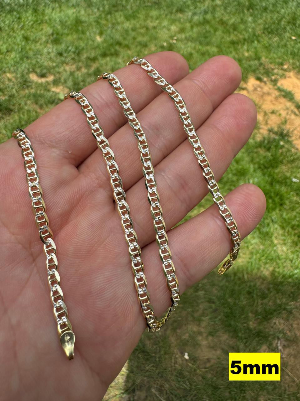Mariner Link Chain Necklace Or Bracelet | Two Tone Diamond Cut 14k Gold Vermeil 925 Sterling Silver