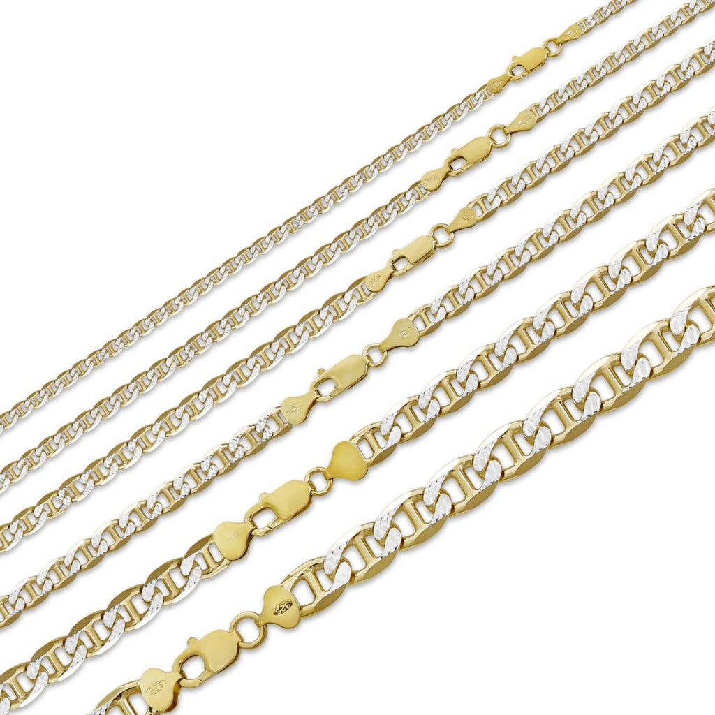 Mariner Link Chain Necklace Or Bracelet | Two Tone Diamond Cut 14k Gold Vermeil 925 Sterling Silver