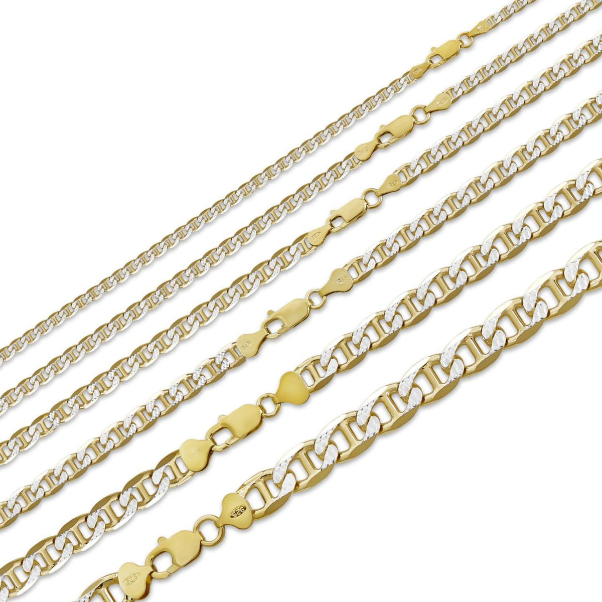Mariner Link Chain Necklace Or Bracelet | Two Tone Diamond Cut 14k Gold Vermeil 925 Sterling Silver