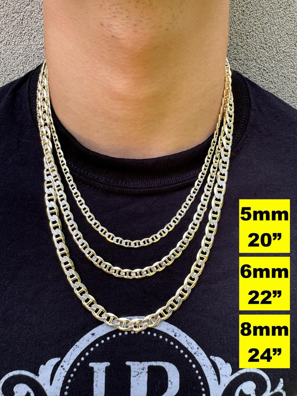 Mariner Link Chain Necklace Or Bracelet | Two Tone Diamond Cut 14k Gold Vermeil 925 Sterling Silver