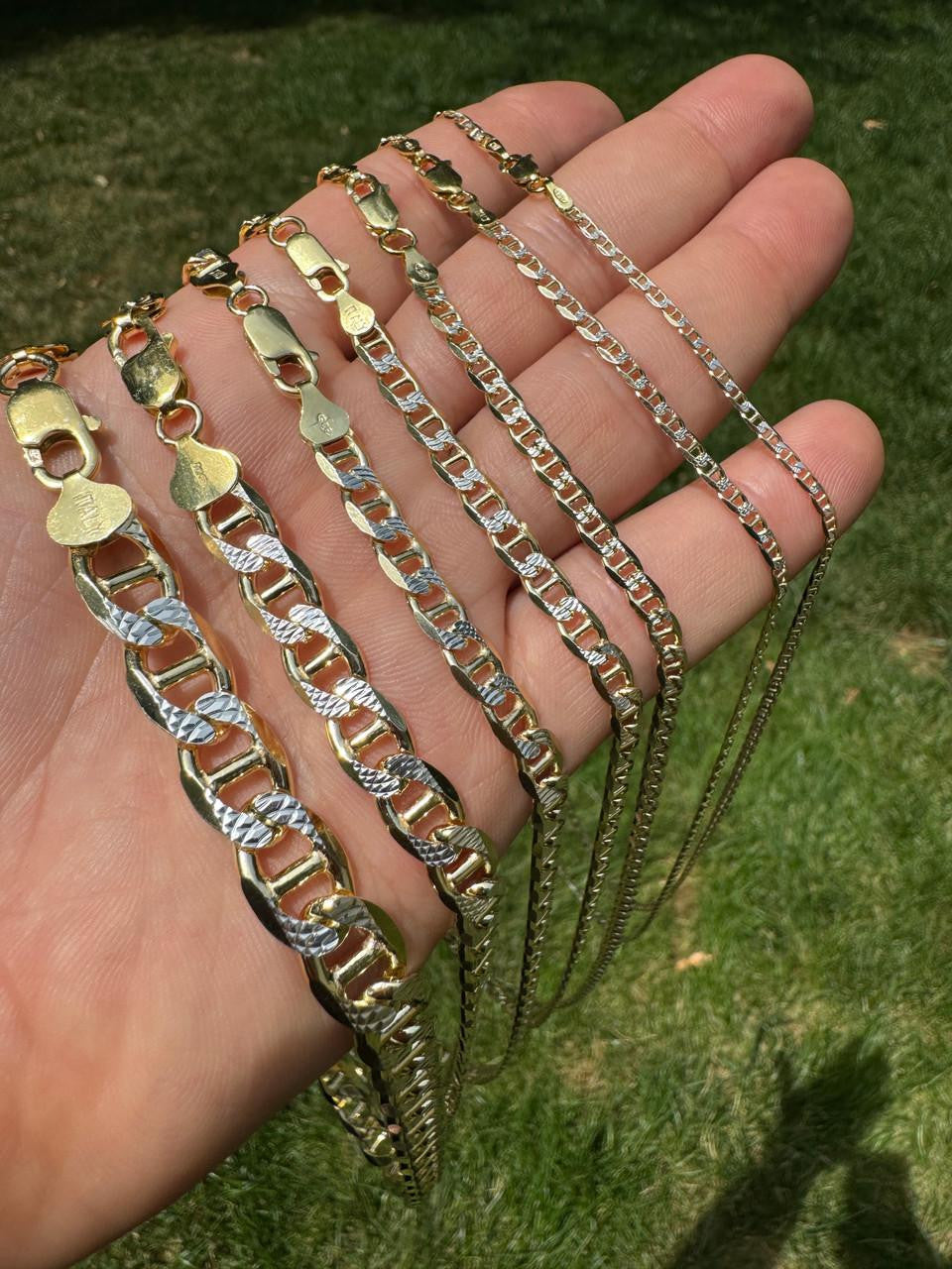 Mariner Link Chain Necklace Or Bracelet | Two Tone Diamond Cut 14k Gold Vermeil 925 Sterling Silver