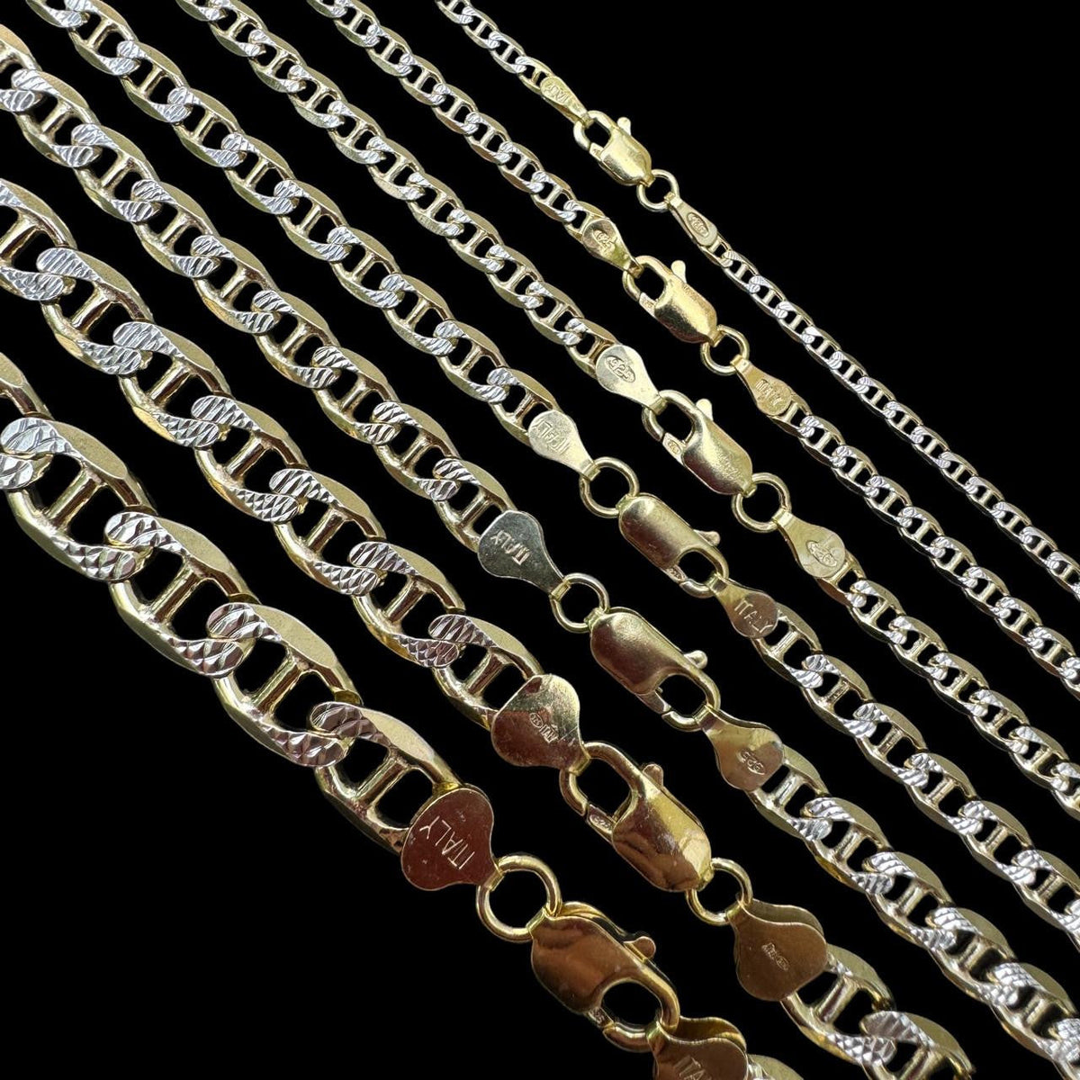 Mariner Link Chain Necklace Or Bracelet | Two Tone Diamond Cut 14k Gold Vermeil 925 Sterling Silver