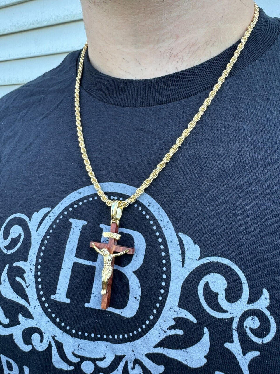 Red Cherry Walnut Wood PlainJesus Cross Pendant | 14k Gold Vermeil Or 925 Silver