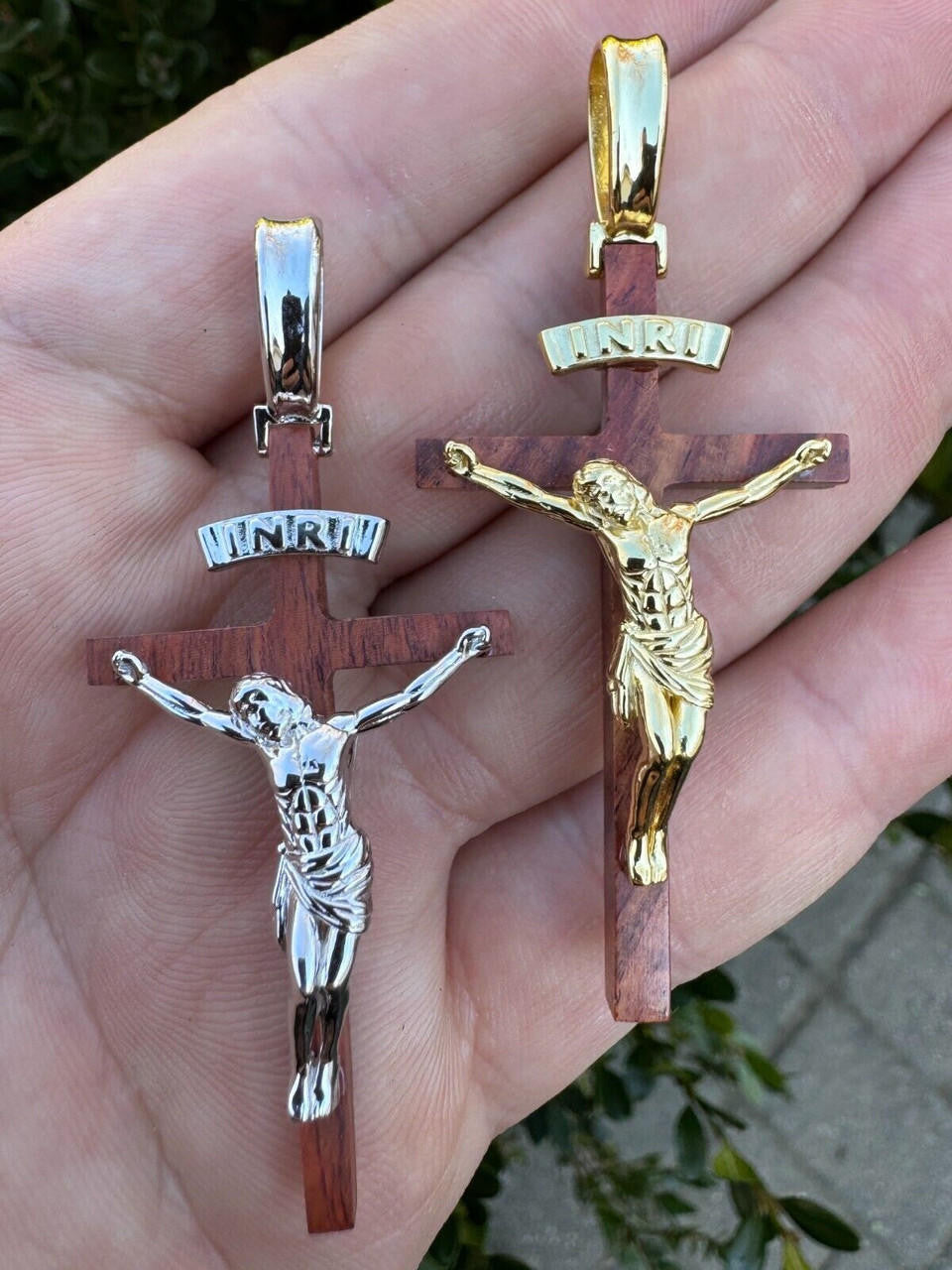 Red Cherry Walnut Wood PlainJesus Cross Pendant | 14k Gold Vermeil Or 925 Silver