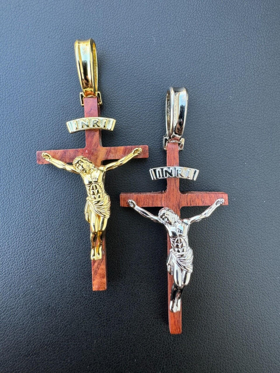 Red Cherry Walnut Wood PlainJesus Cross Pendant | 14k Gold Vermeil Or 925 Silver