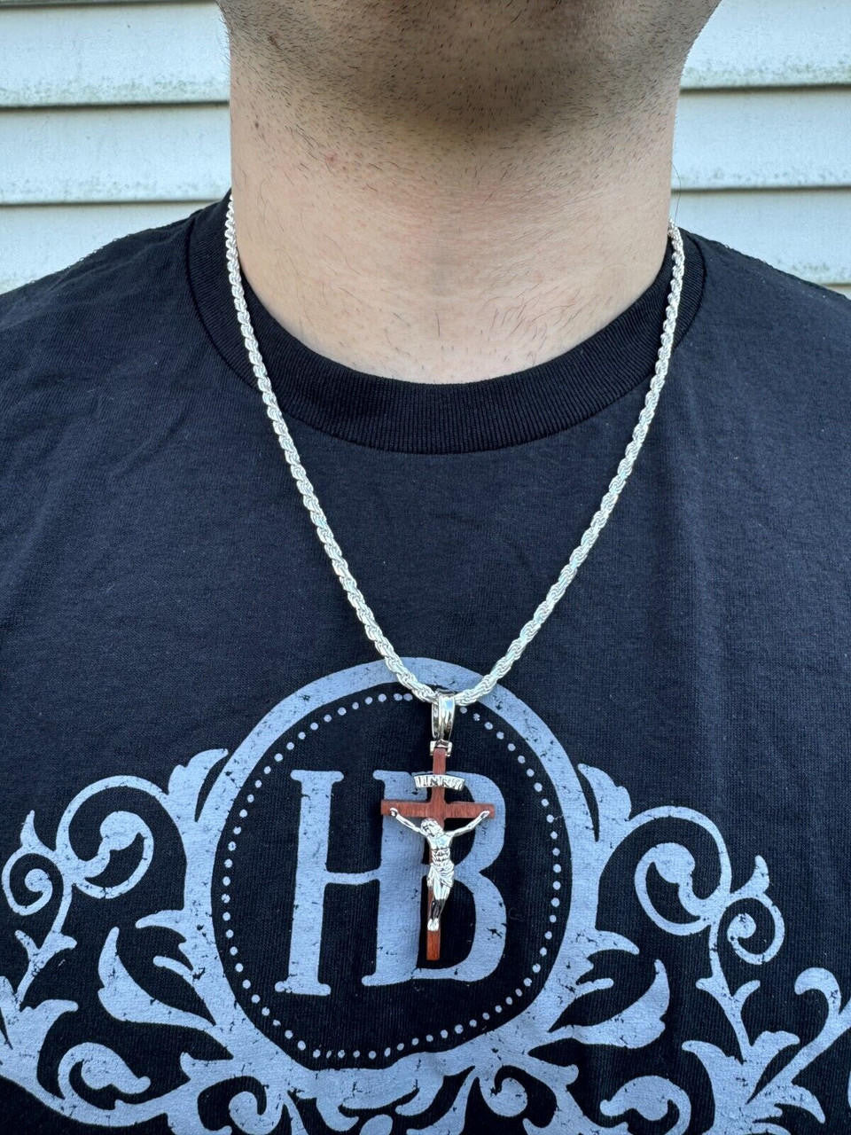 Red Cherry Walnut Wood PlainJesus Cross Pendant | 14k Gold Vermeil Or 925 Silver