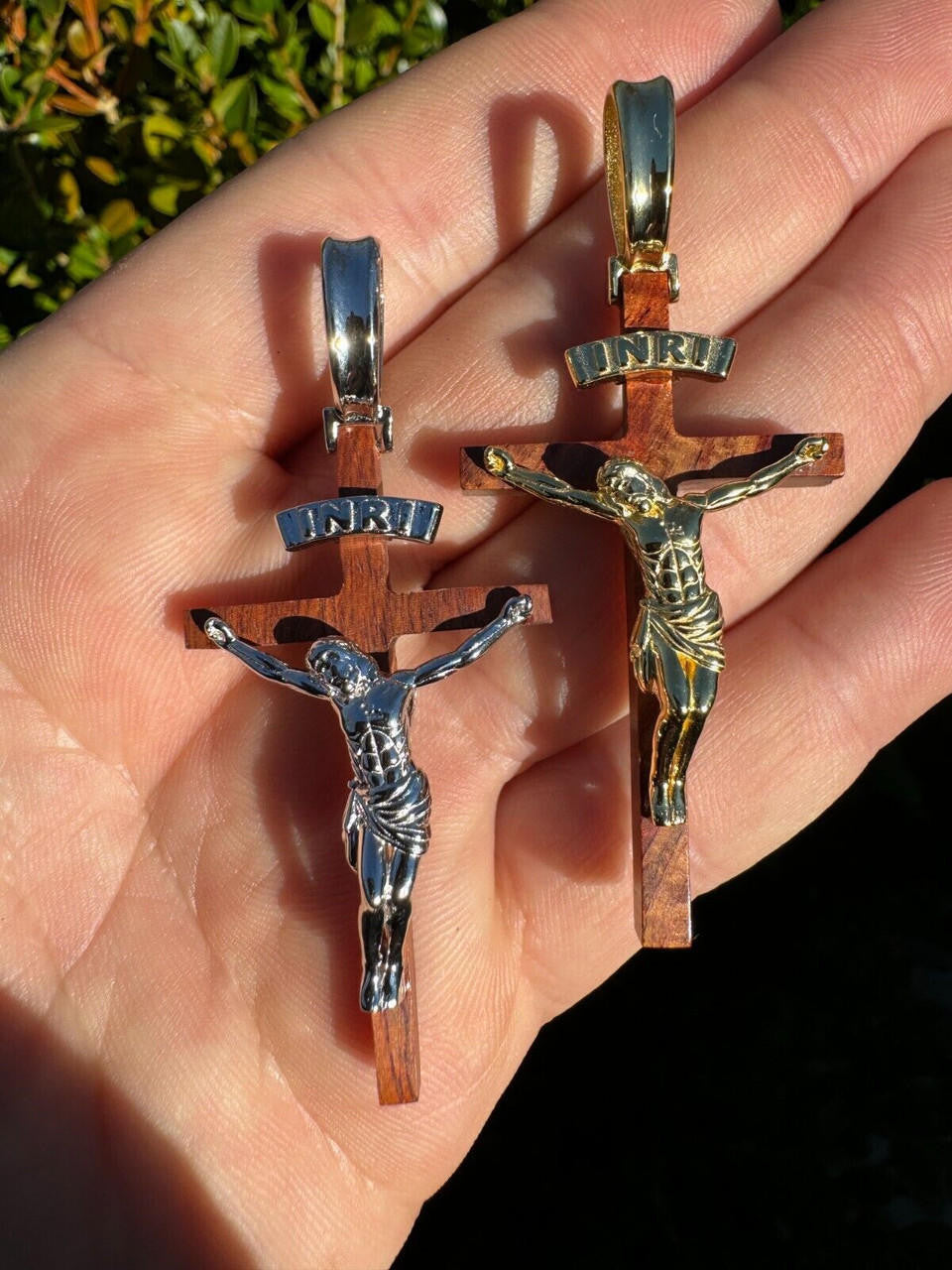 Red Cherry Walnut Wood PlainJesus Cross Pendant | 14k Gold Vermeil Or 925 Silver