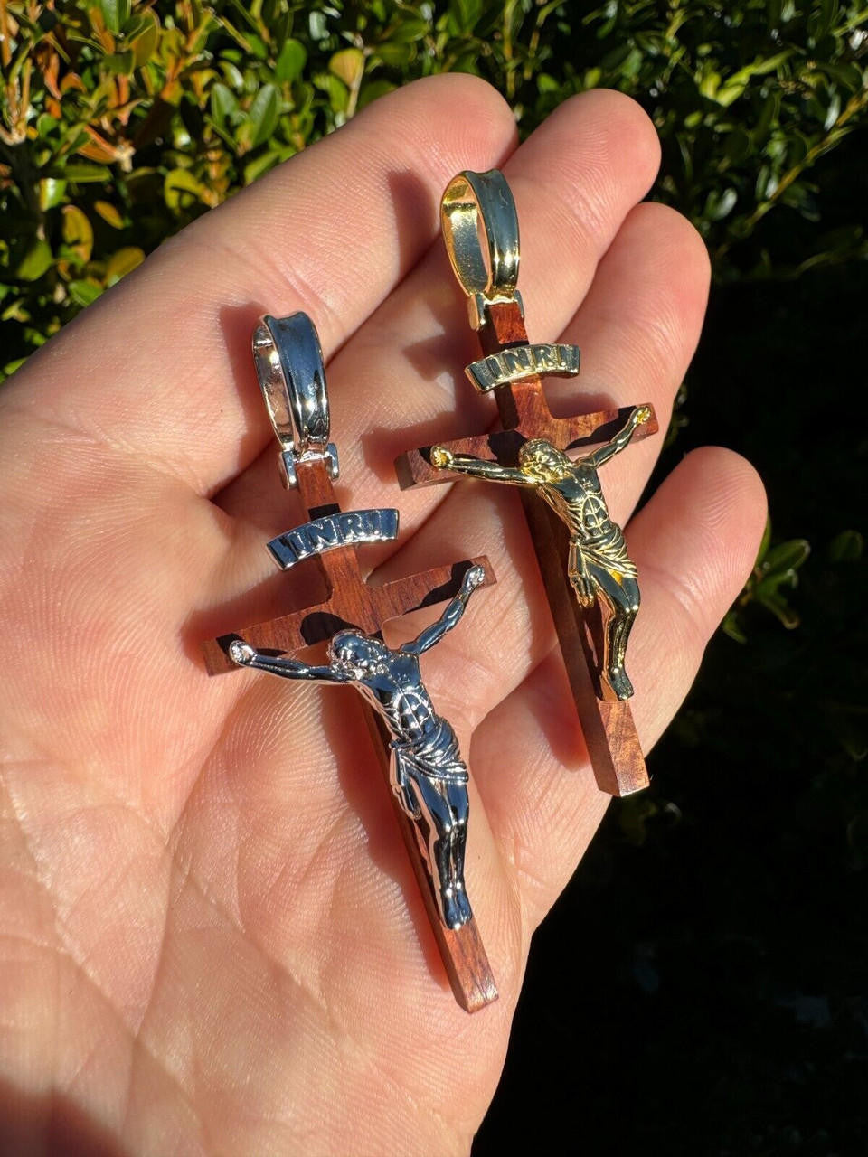 Red Cherry Walnut Wood PlainJesus Cross Pendant | 14k Gold Vermeil Or 925 Silver